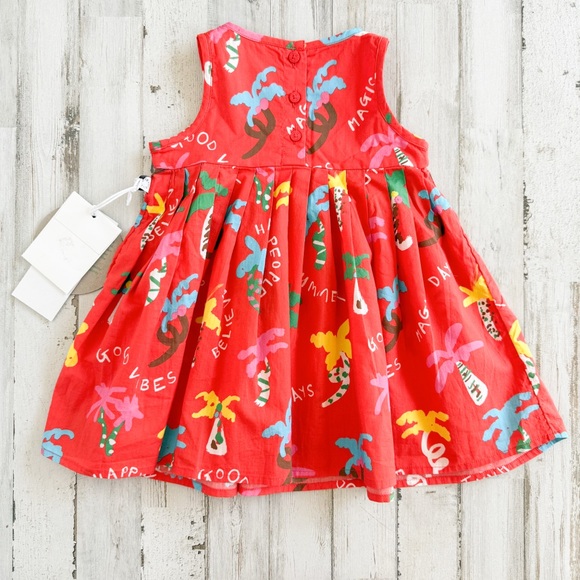NEW! STELLA MCCARTNEY Palm Tree Organic Summer Dress Baby Girls Sz 6 Months Red - Picture 7 of 15